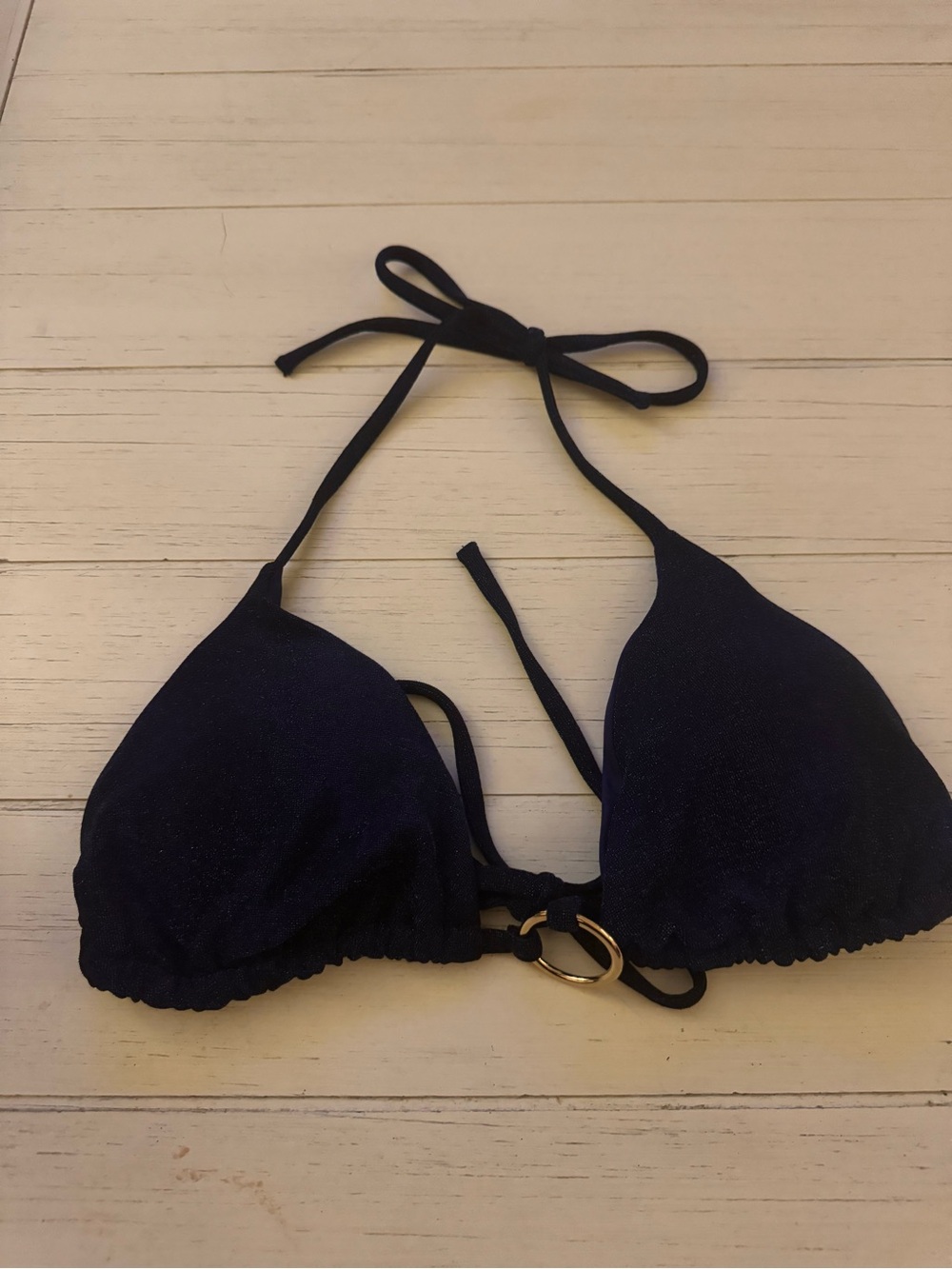 Princess Polly Navy Triangle Bikini Top with Gold Ring